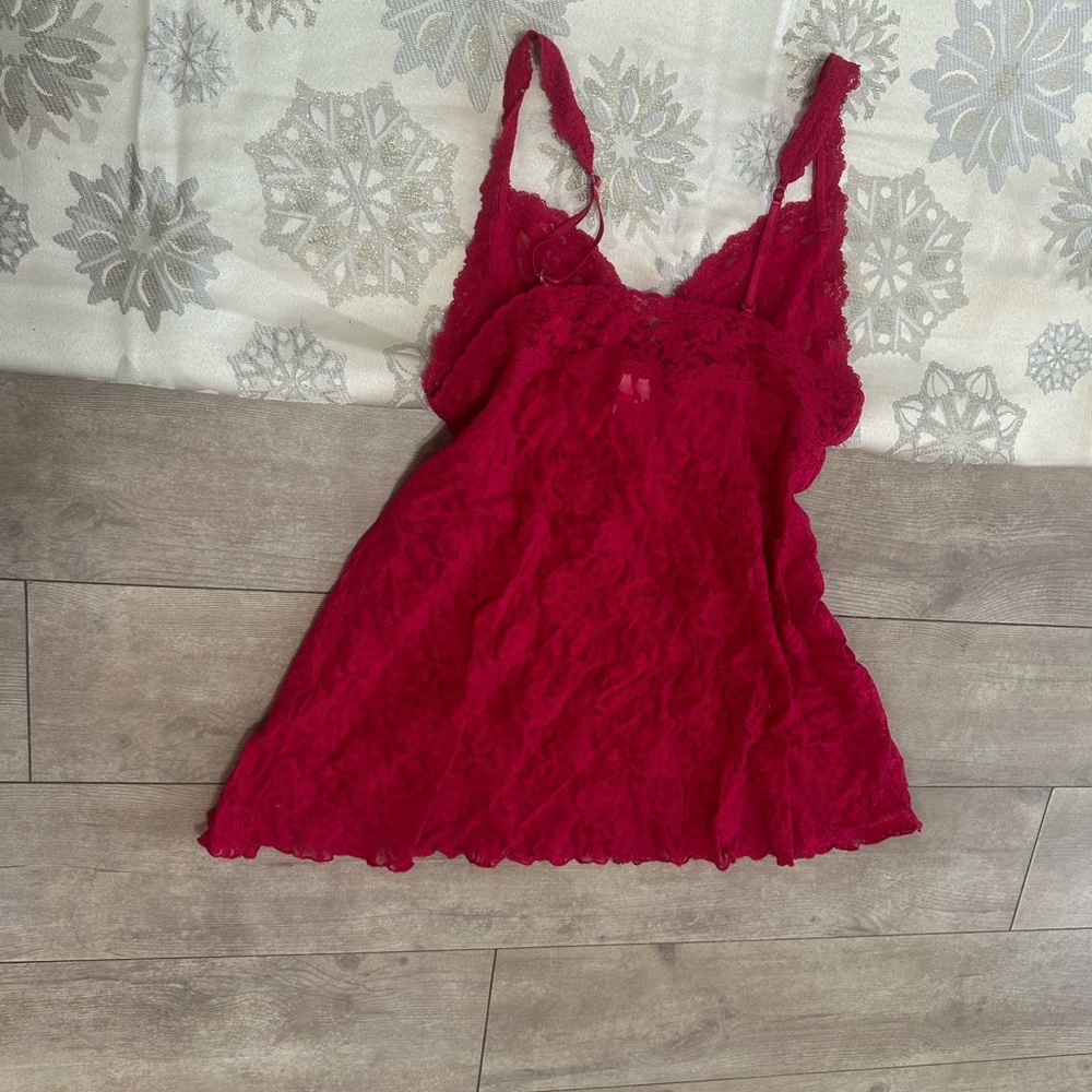 Vintage 90s Hanky Panky Red Lingerie Rosette Lace Chemise Women’s Small Elegant — image 7 of 8